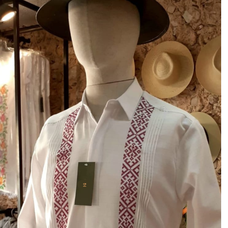 luxury embroidered guayabera white red