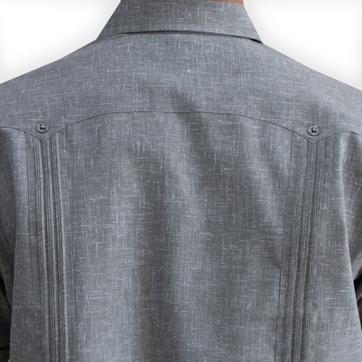 man wearing cuban light grey short sleeve guayabera
