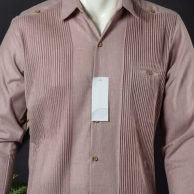 man wearing presidential dusty rose guayabera