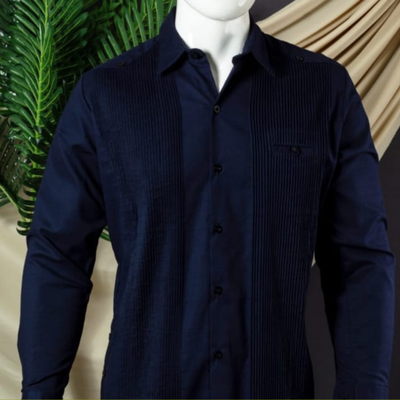 man wearing presidential navy blue guayabera