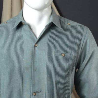 man wearing presidential sage green guayabera