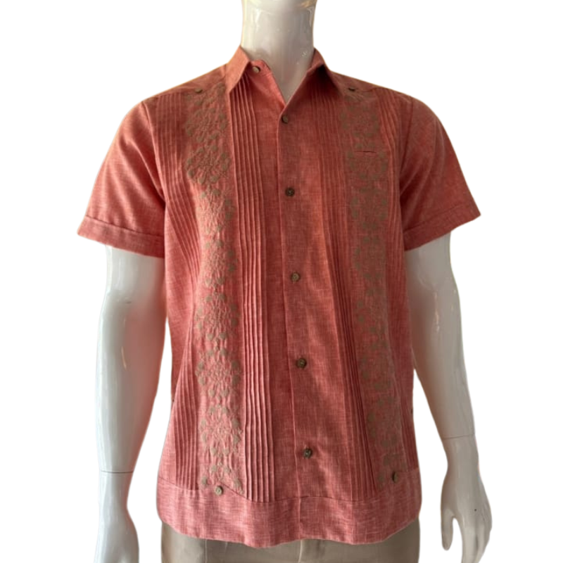 men’s coral pink guayabera shirt