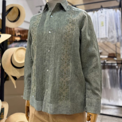 olive green presidential linen guayabera for men