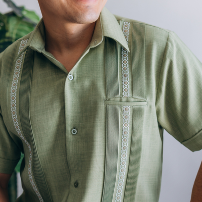olive green short sleeve guayabera shirt