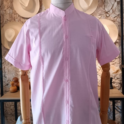 pink mandarin collar guayabera shirt for men