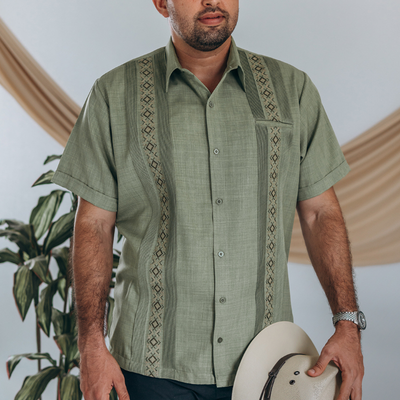 pistachio green short sleeve guayabera shirt for men