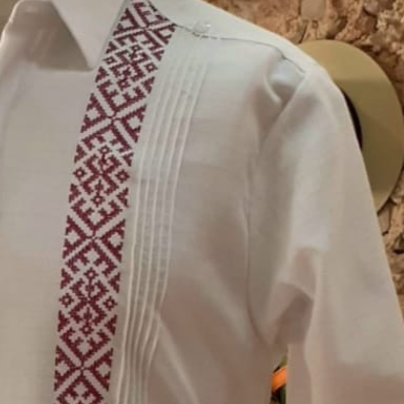 luxury embroidered guayabera white red