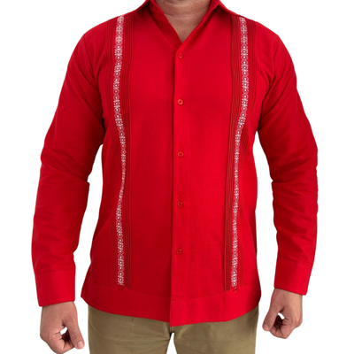 red long sleeve guayabera for men