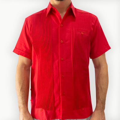 red short sleeve guayabera for men