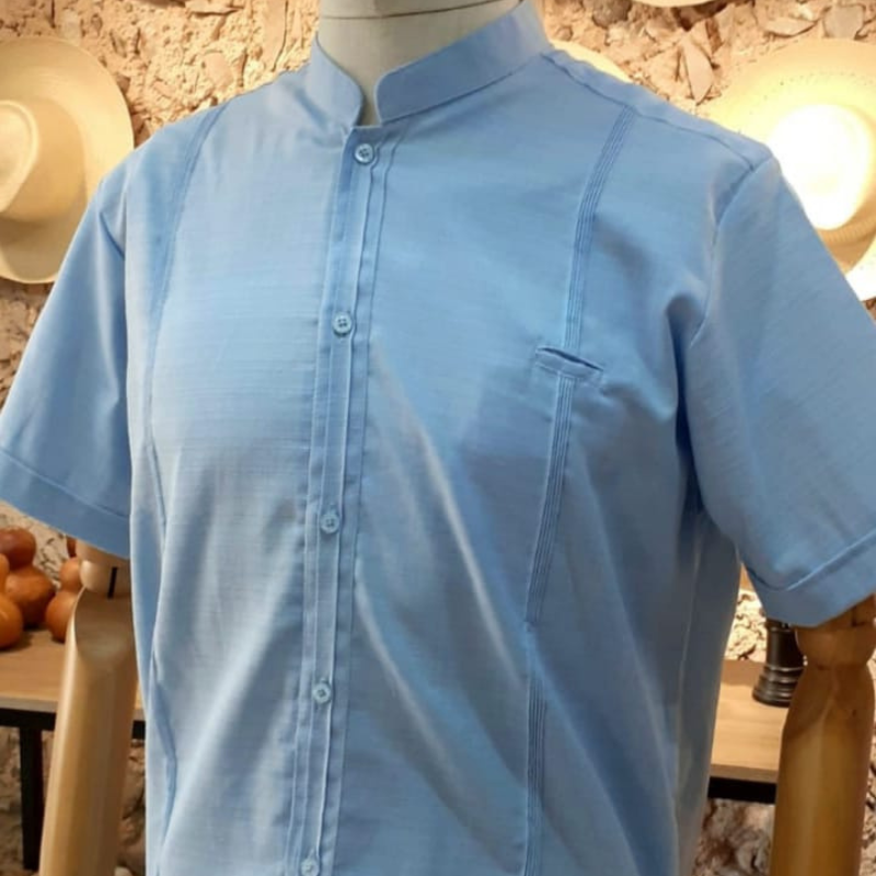 sky blue mandarin collar guayabera shirt for men