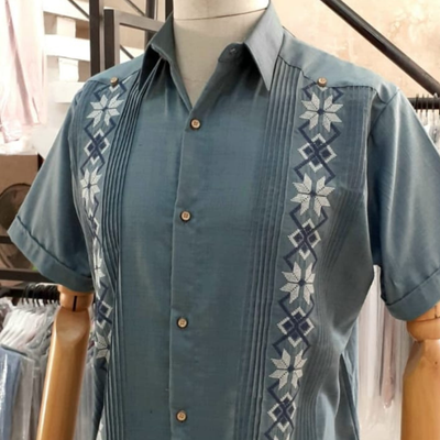 slate blue short sleeve guayabera for men