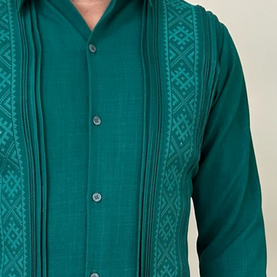 tropical green guayabera shirt linen cotton handmade
